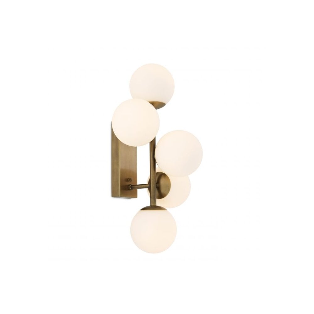 Wall Lamp Libris, Antique Brass Finish, White Glass