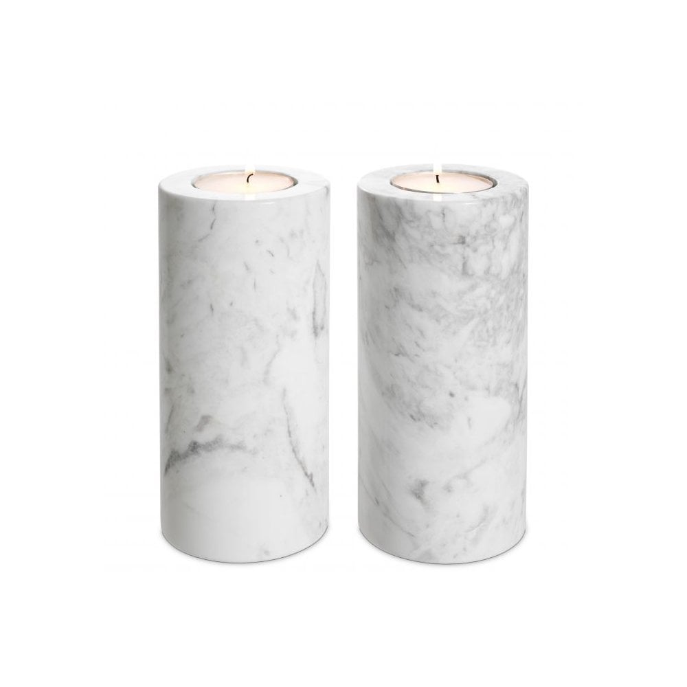 Tealight Holder Tobor L set of 2, White Marble