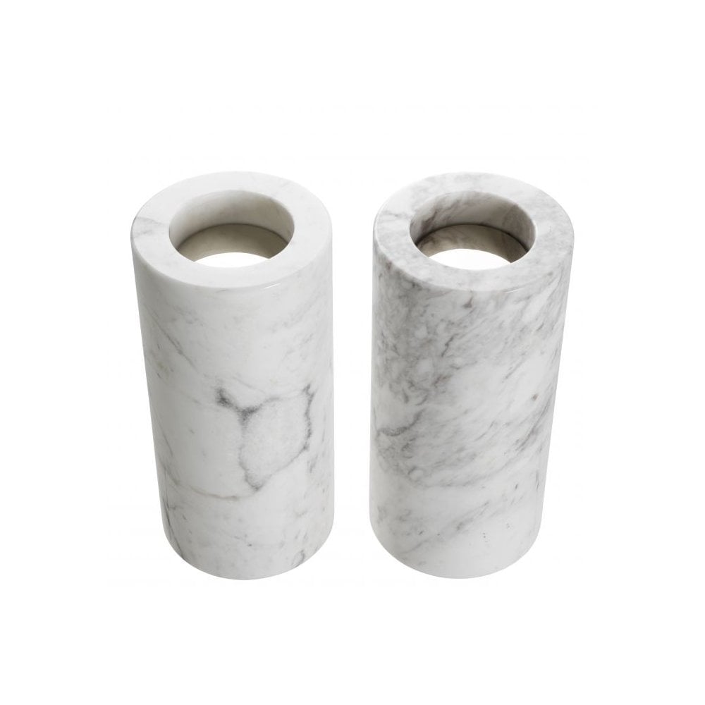 Tealight Holder Tobor L set of 2, White Marble