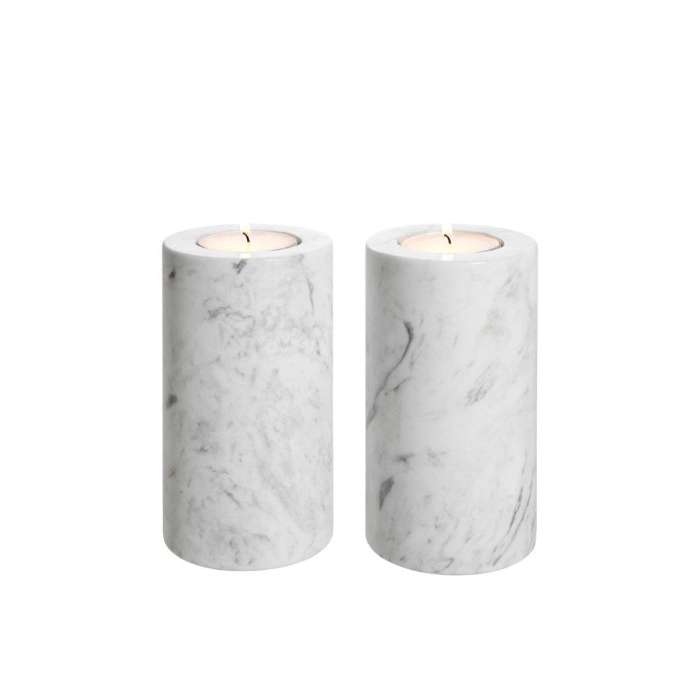 Tealight Holder Tobor M set of 2, White Marble