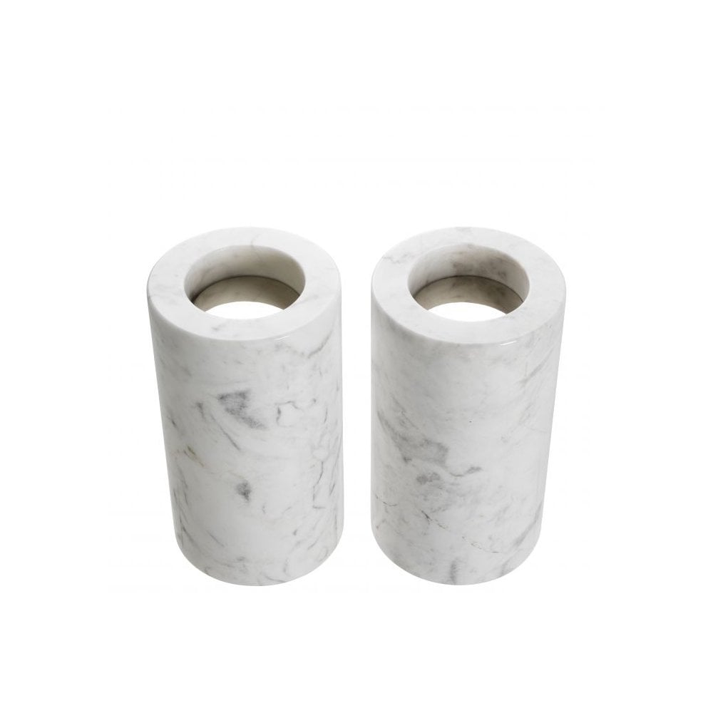 Tealight Holder Tobor M set of 2, White Marble