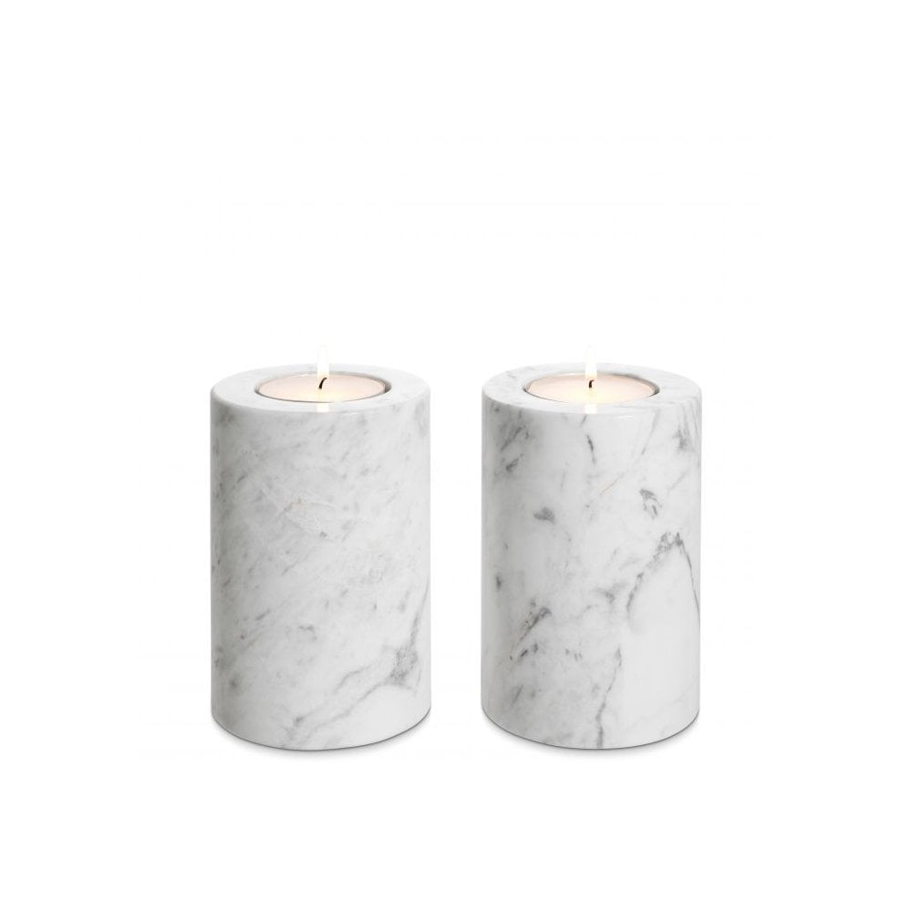 Tealight Holder Tobor S set of 2, White Marble