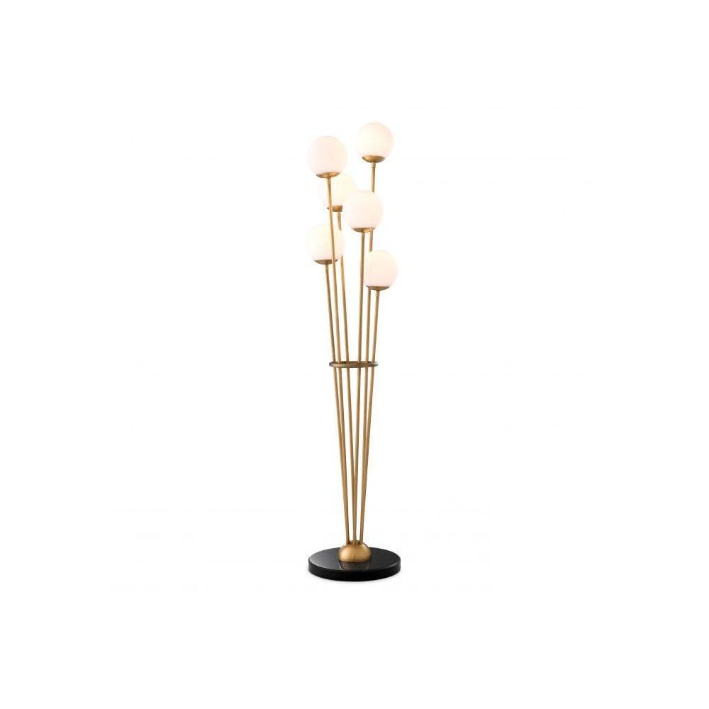 Floor Lamp Tortora, Antique Brass Finish, White Glass