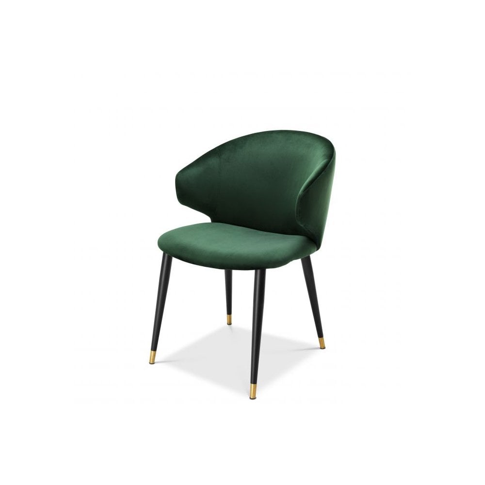 Dining Chair Volante, Roche Dark Green Velvet, Black & Gold Legs