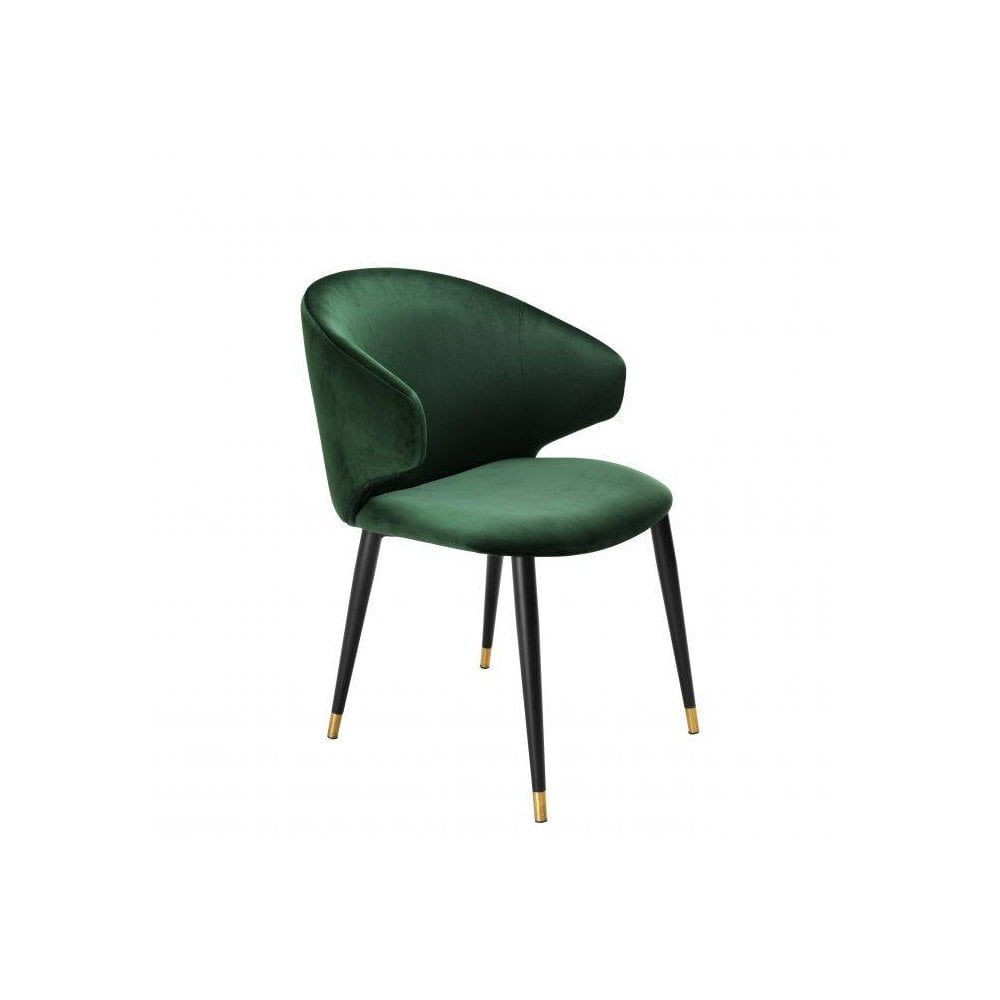 Dining Chair Volante, Roche Dark Green Velvet, Black & Gold Legs