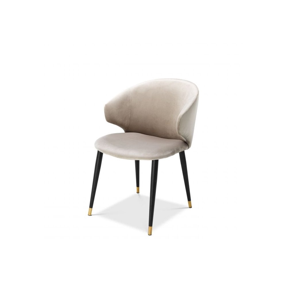 Dining Chair Volante, Roche Beige Velvet, Black & Gold Legs