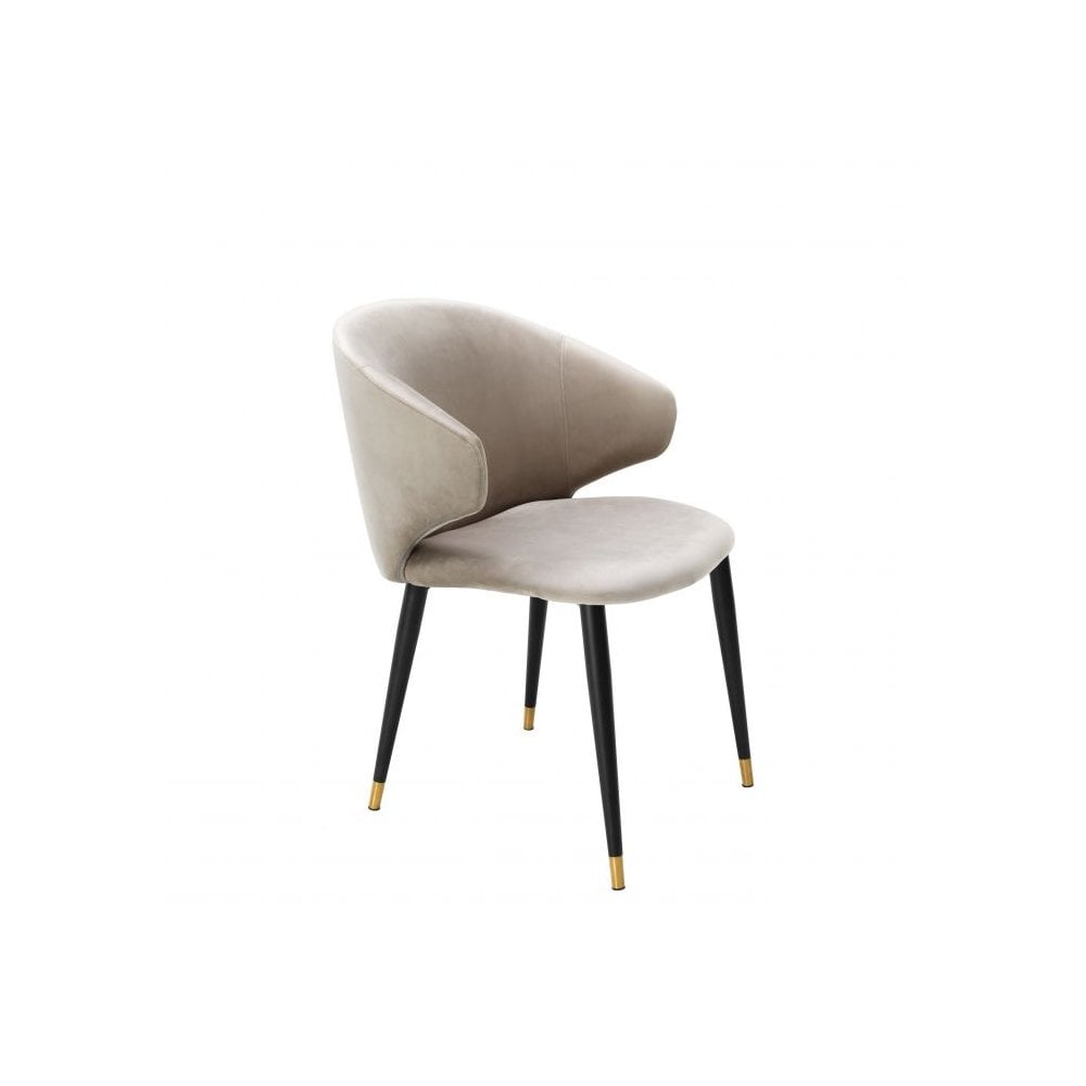 Dining Chair Volante, Roche Beige Velvet, Black & Gold Legs