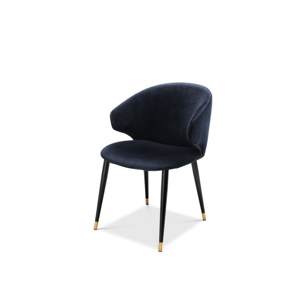 Dining Chair Volante, Savona Midnight Blue Velvet, Black & Gold Legs