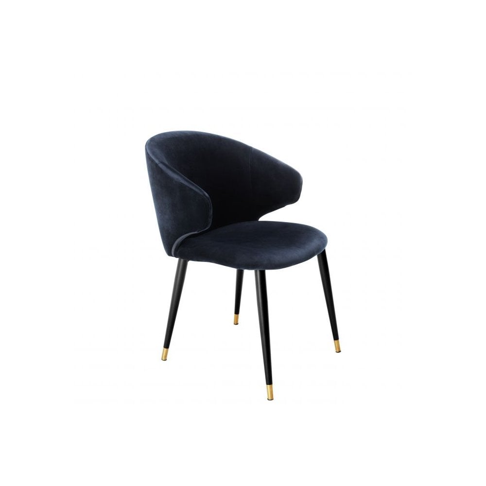 Dining Chair Volante, Savona Midnight Blue Velvet, Black & Gold Legs