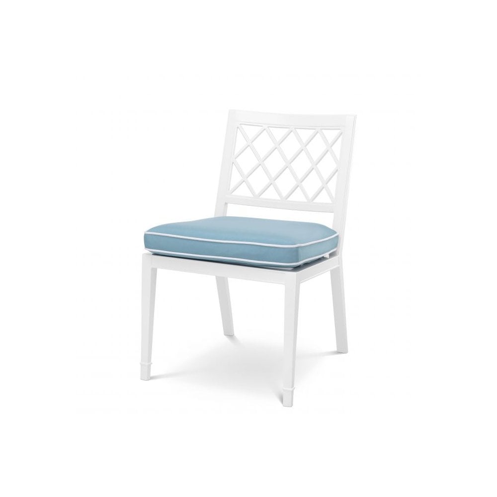 Dining Chair Paladium, White Finish, Sunbrella Mineral Blue