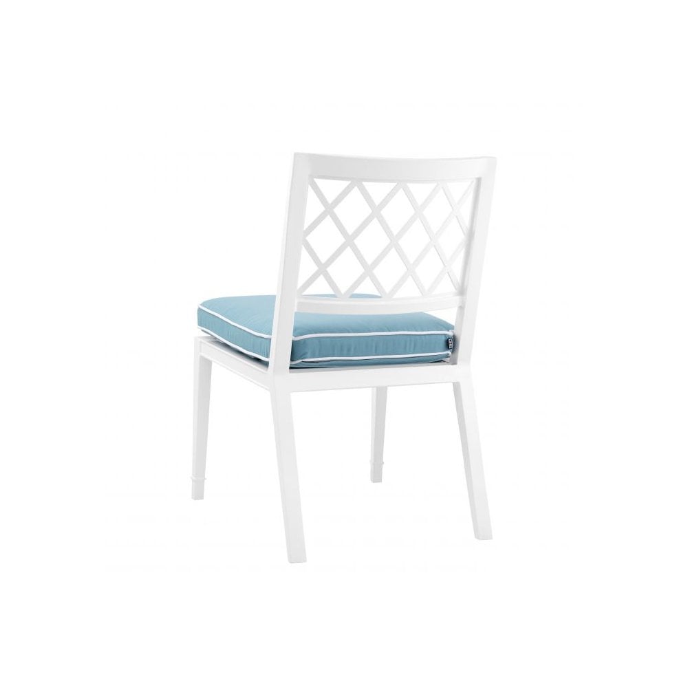 Dining Chair Paladium, White Finish, Sunbrella Mineral Blue