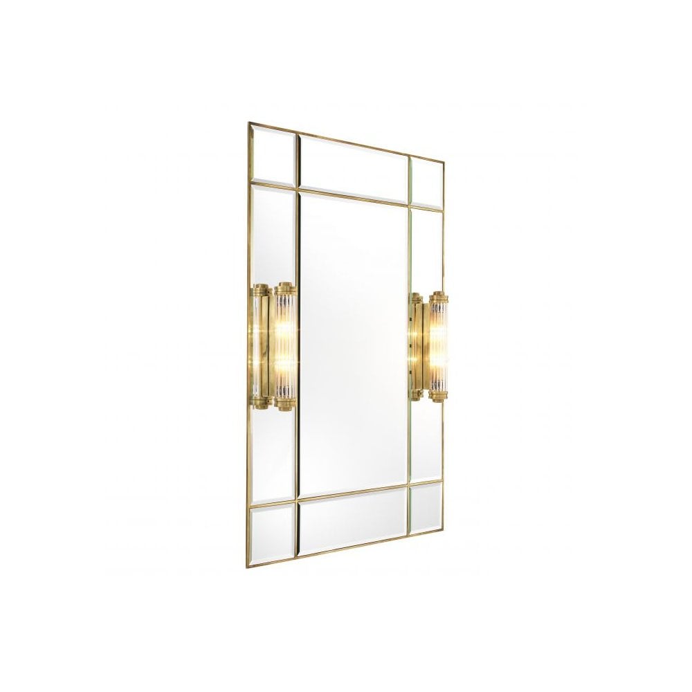 Mirror Beaumont with light, Vintage Brass Finish, Bevelled Mirror Glass