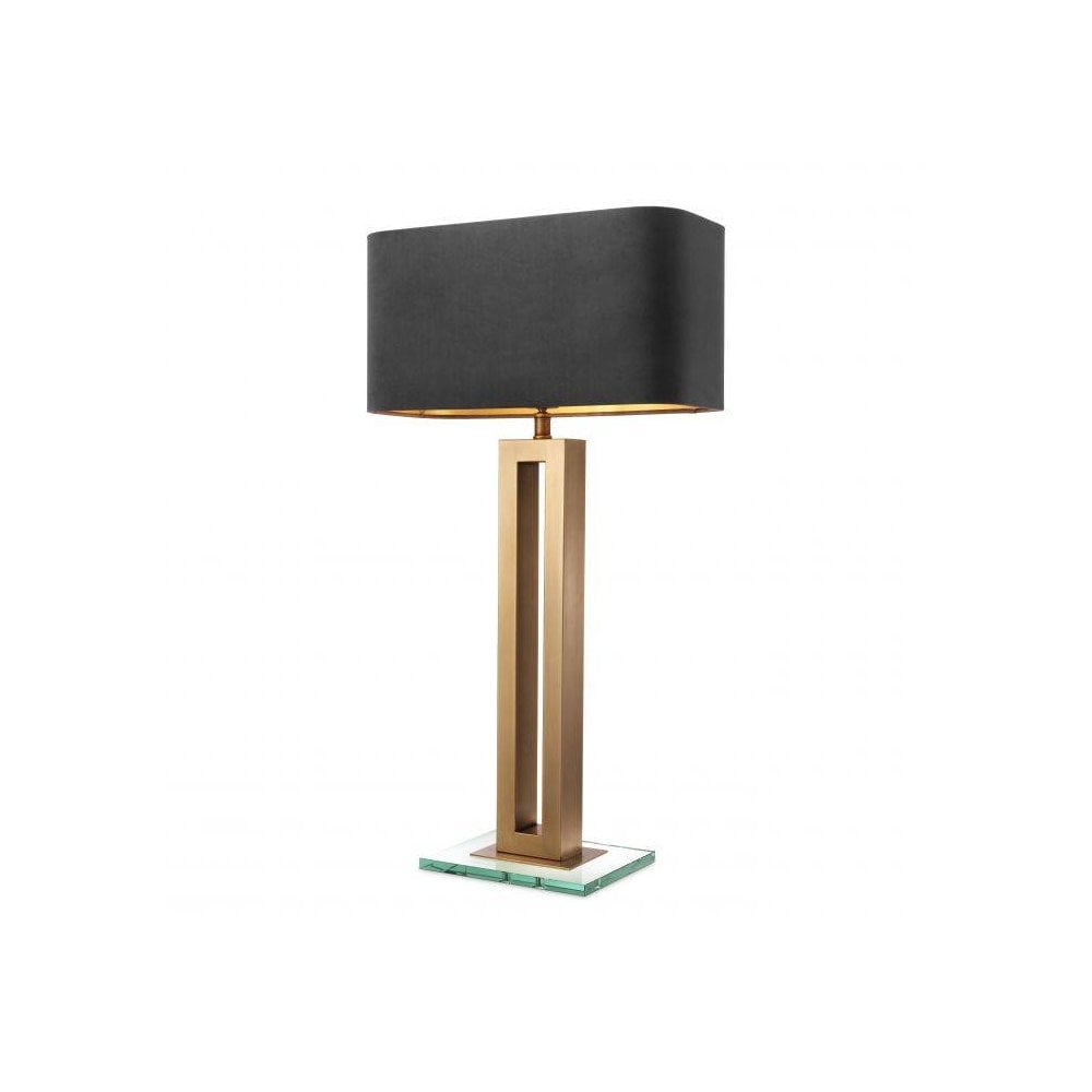 Table Lamp Cadogan, Antique Brass Finish, Clear Glass Base