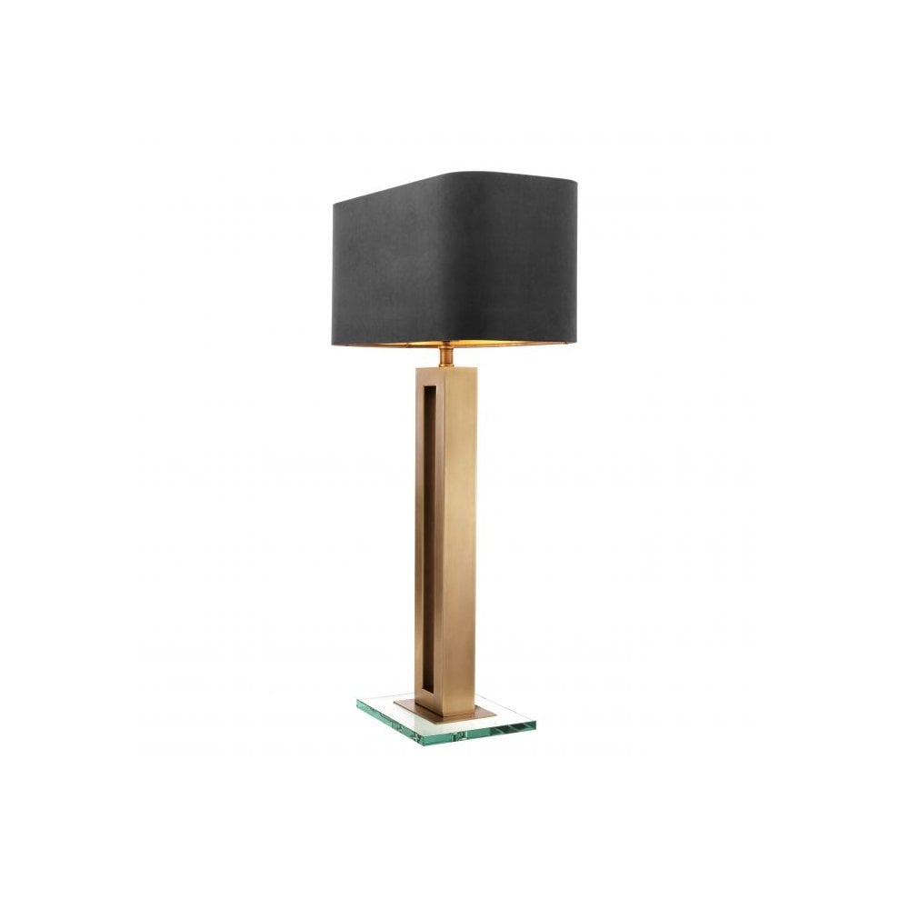 Table Lamp Cadogan, Antique Brass Finish, Clear Glass Base