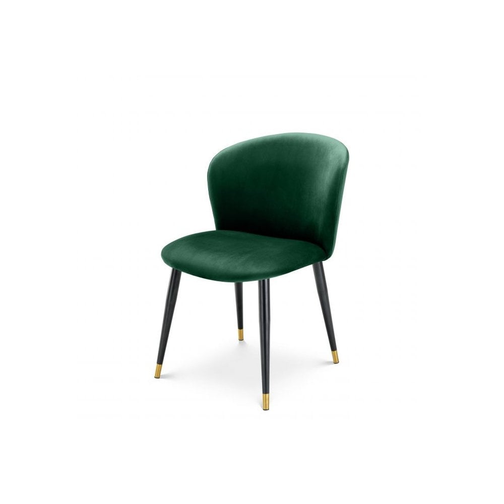 Dining Chair Volante, Roche Dark Green Velvet, Black & Gold Legs