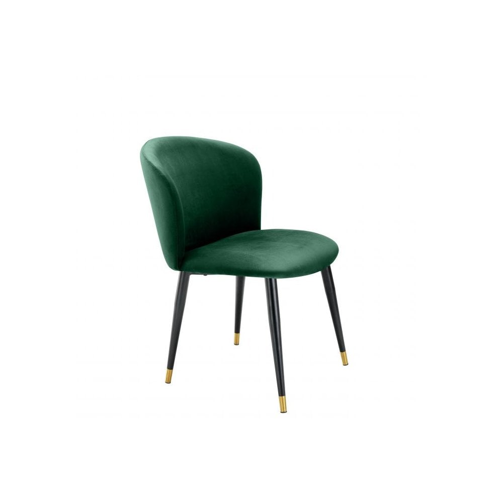 Dining Chair Volante, Roche Dark Green Velvet, Black & Gold Legs