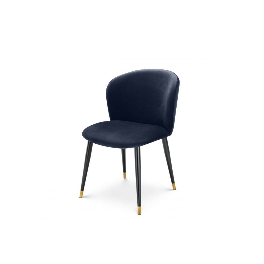 Dining Chair Volante, Savona Midnight Blue Velvet, Black & Gold Legs