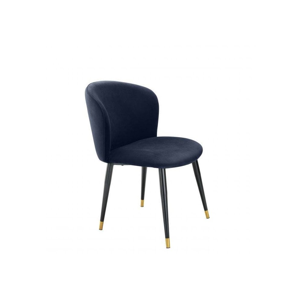 Dining Chair Volante, Savona Midnight Blue Velvet, Black & Gold Legs