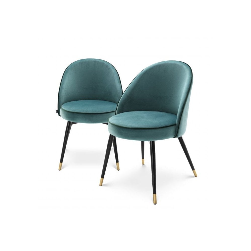 Dining Chair Cooper set of 2, Roche Turquoise Velvet, Black & Brass Legs