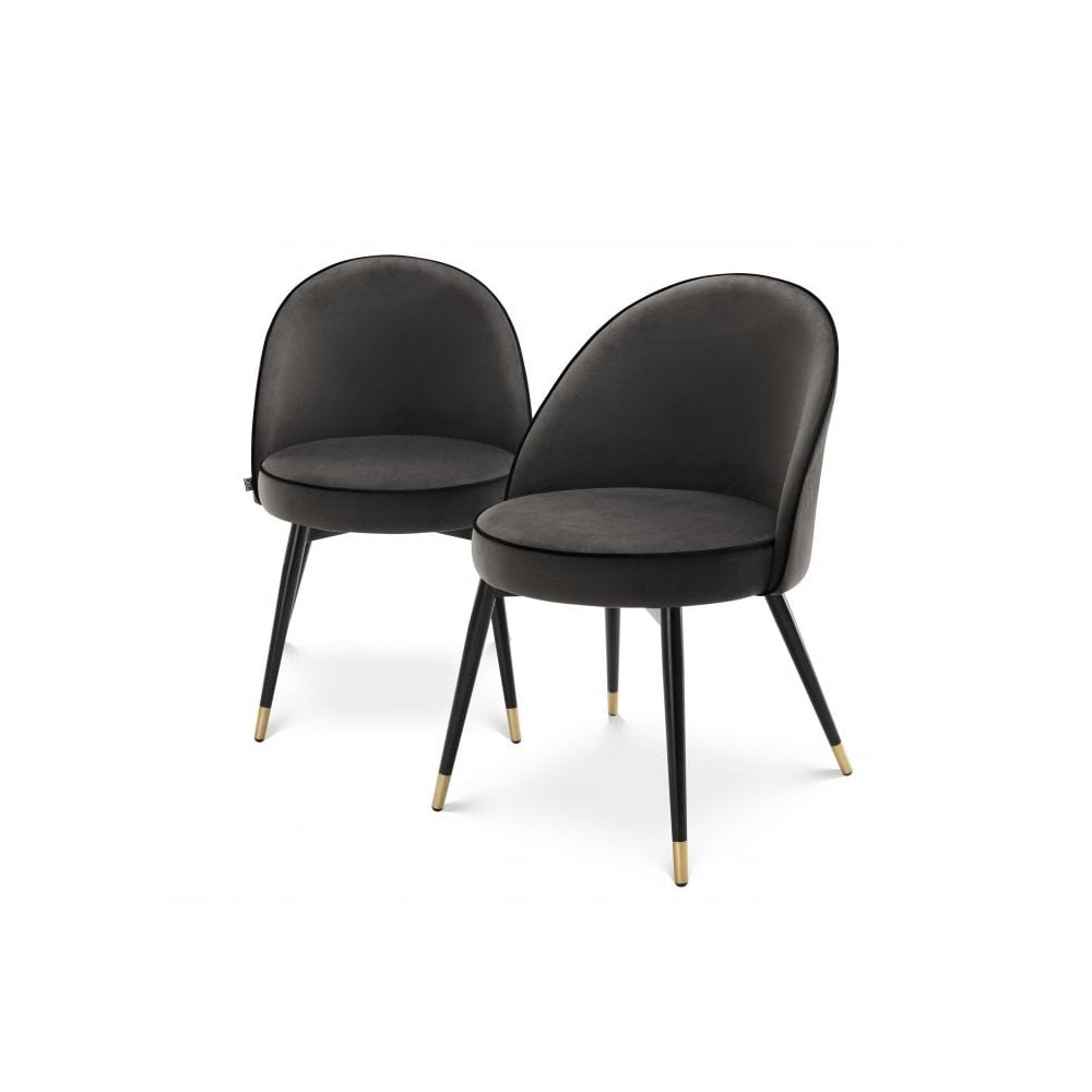 Dining Chair Cooper set of 2, Roche Dark Grey Velvet, Black & Brass Legs