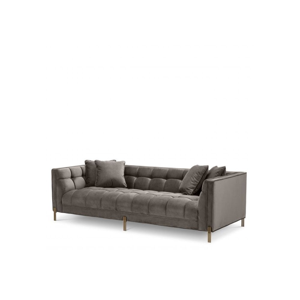 Sofa Sienna, Savona Grey Velvet, Brushed Brass Legs