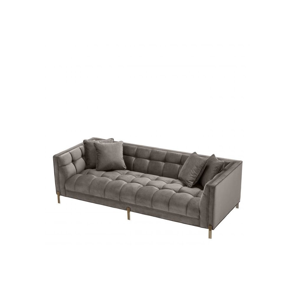 Sofa Sienna, Savona Grey Velvet, Brushed Brass Legs