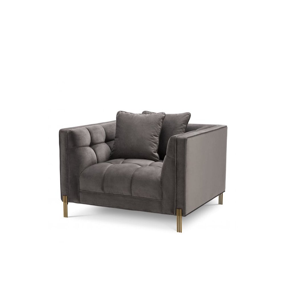 Chair Sienna, Savona Grey Velvet, Brushed Brass Legs