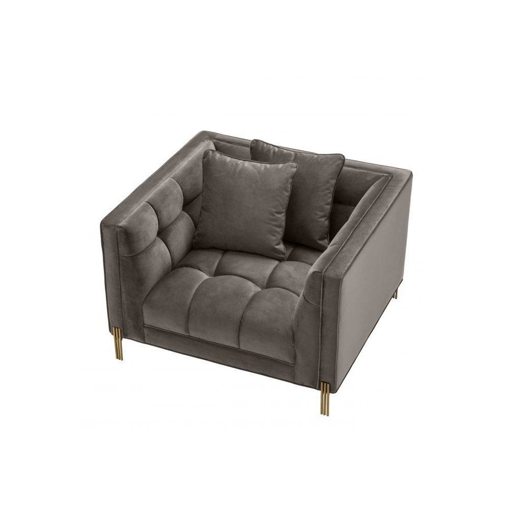 Chair Sienna, Savona Grey Velvet, Brushed Brass Legs