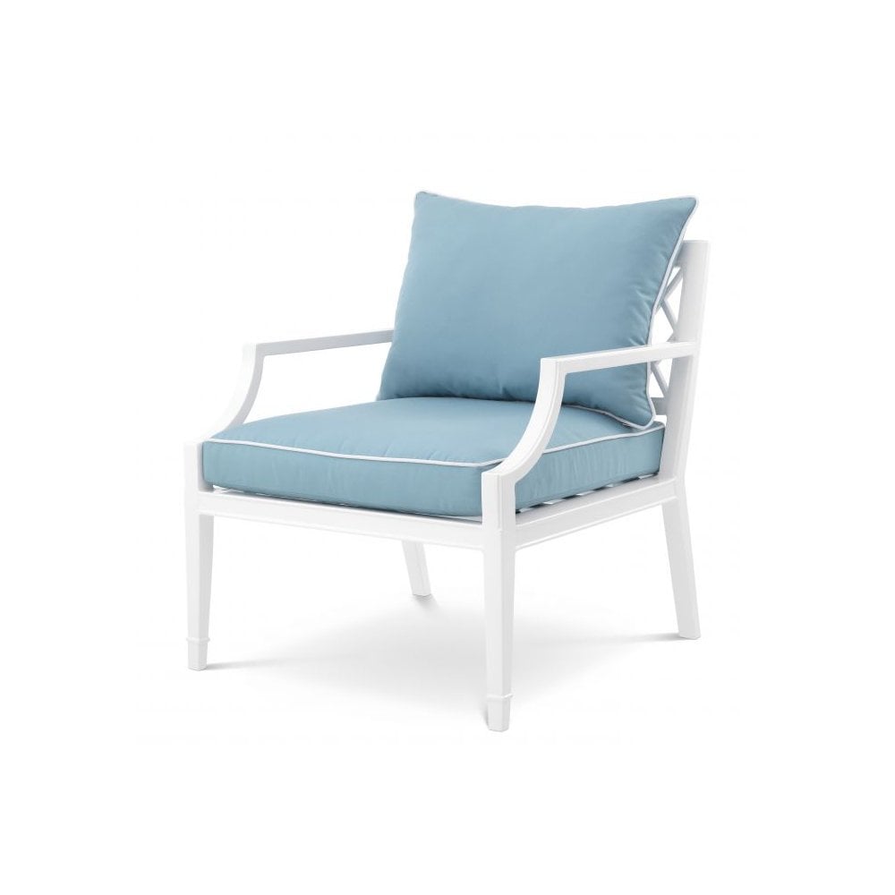 Chair Bella Vista, White Finish, Sunbrella Mineral Blue