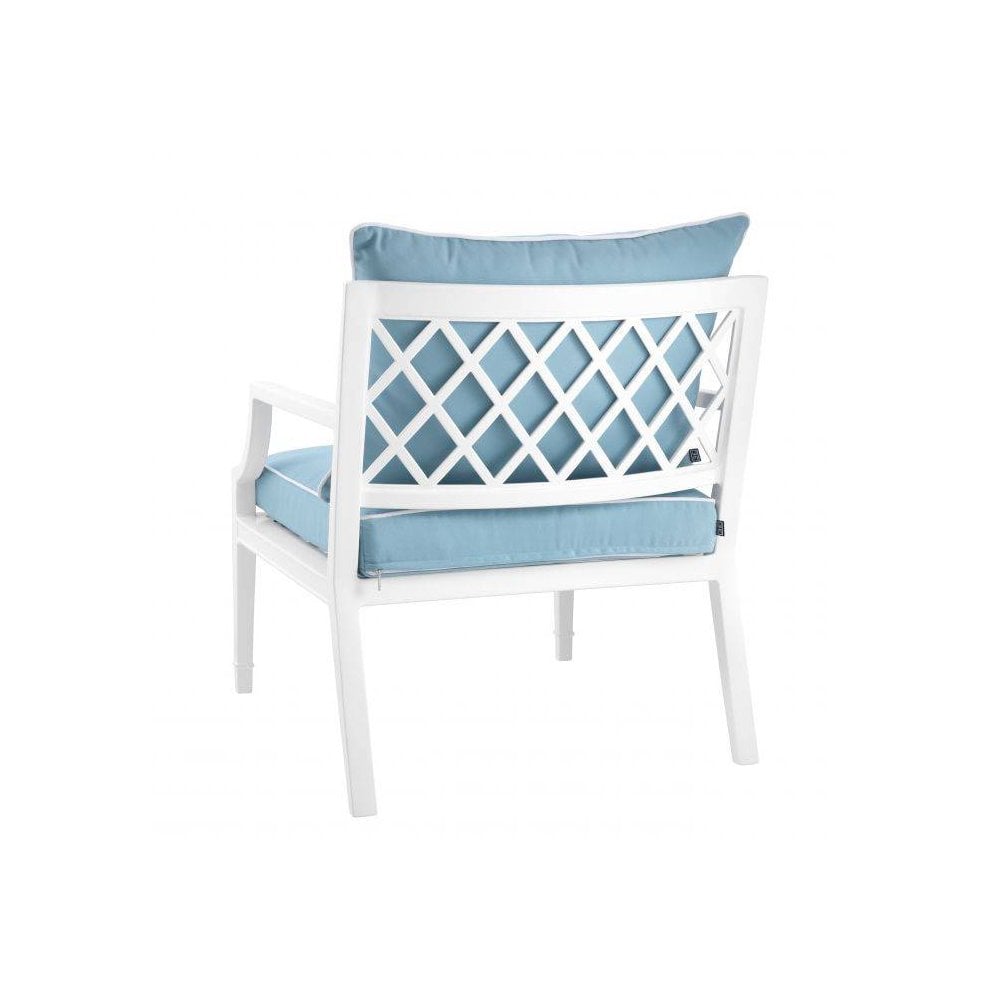 Chair Bella Vista, White Finish, Sunbrella Mineral Blue