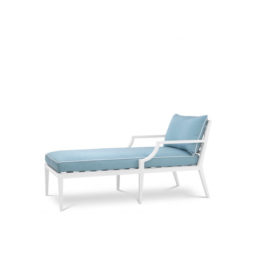 Chaise Longue Bella Vista, White Finish, Sunbrella Mineral Blue