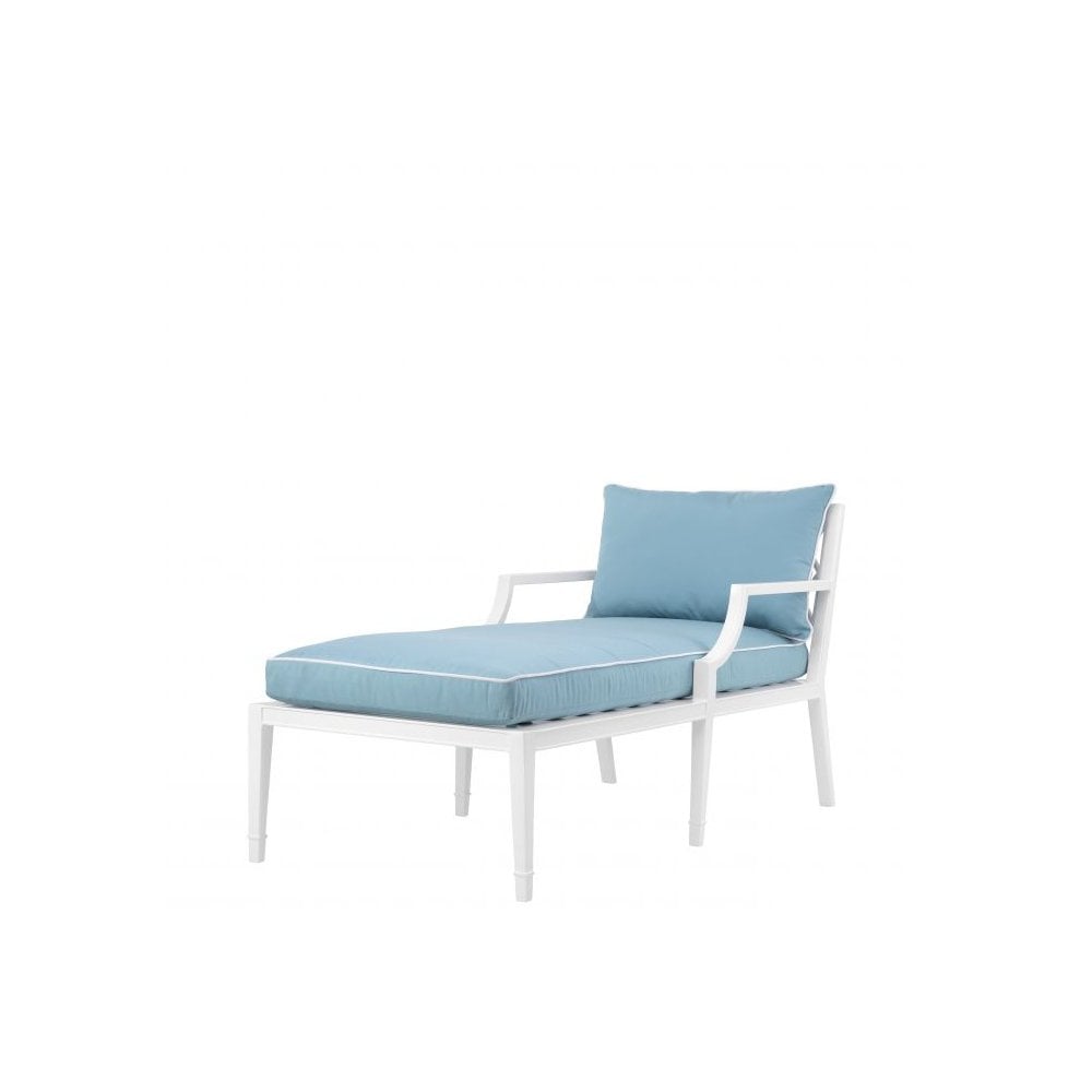 Chaise Longue Bella Vista, White Finish, Sunbrella Mineral Blue