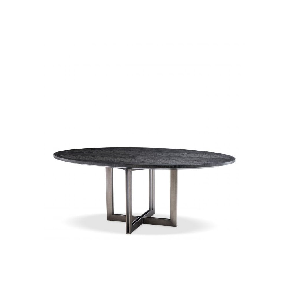 Dining Table Melchior oval, Charcoal Oak Veneer, Bronze Finish