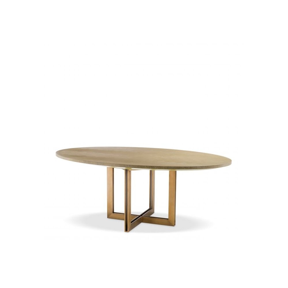 Dining Table Melchior oval, Washed Oak Veneer, Brushed Brass Finish