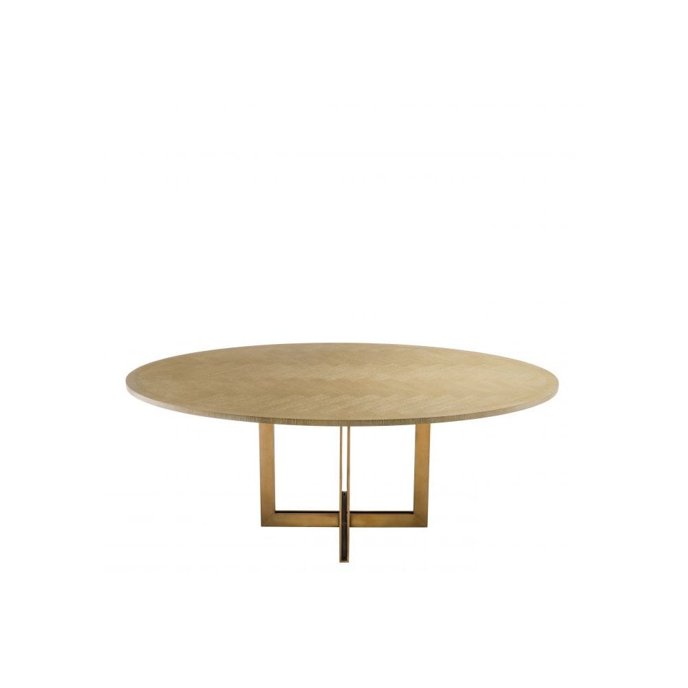 Dining Table Melchior oval, Washed Oak Veneer, Brushed Brass Finish