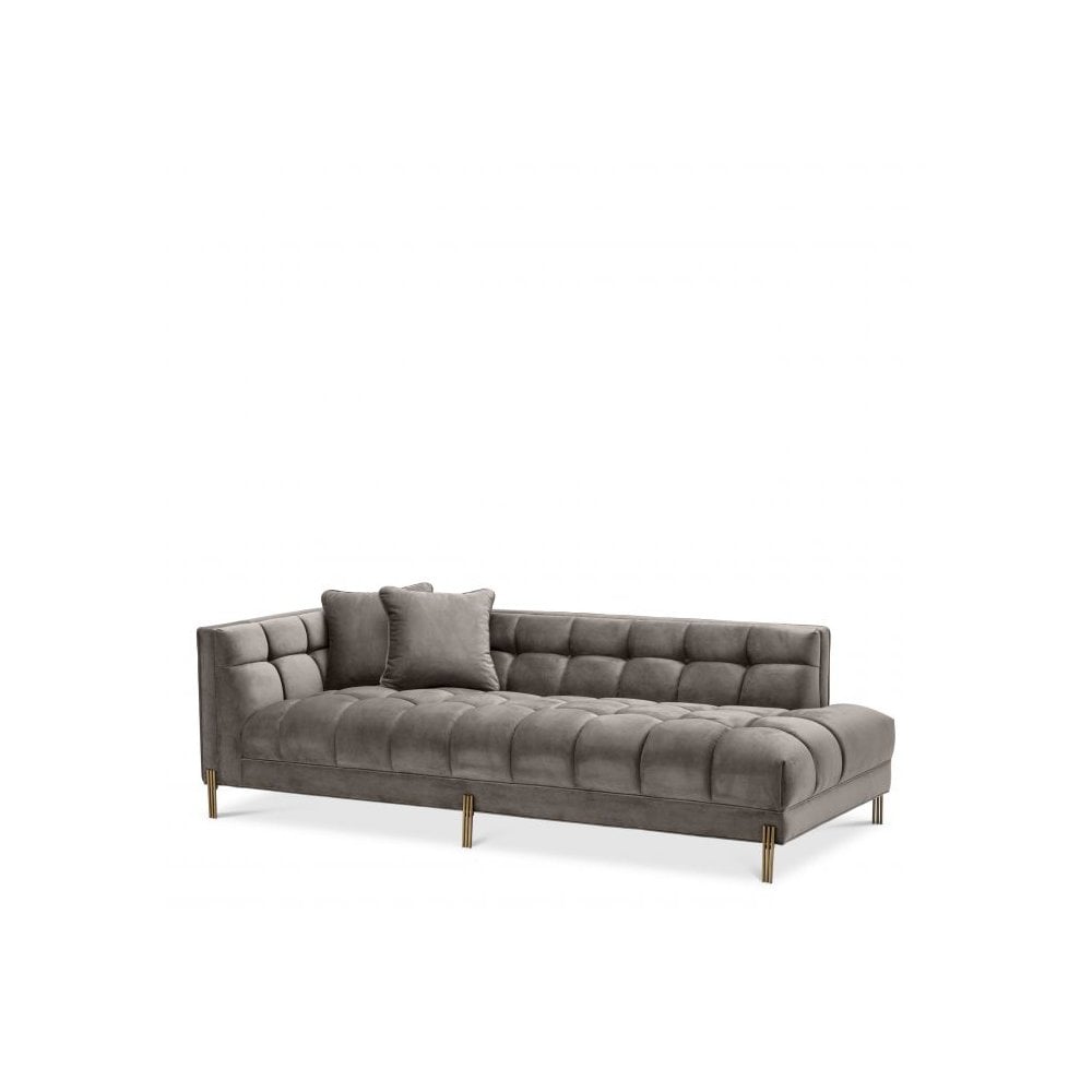 Lounge Sofa Sienna left, Savona Grey Velvet, Brushed Brass Legs