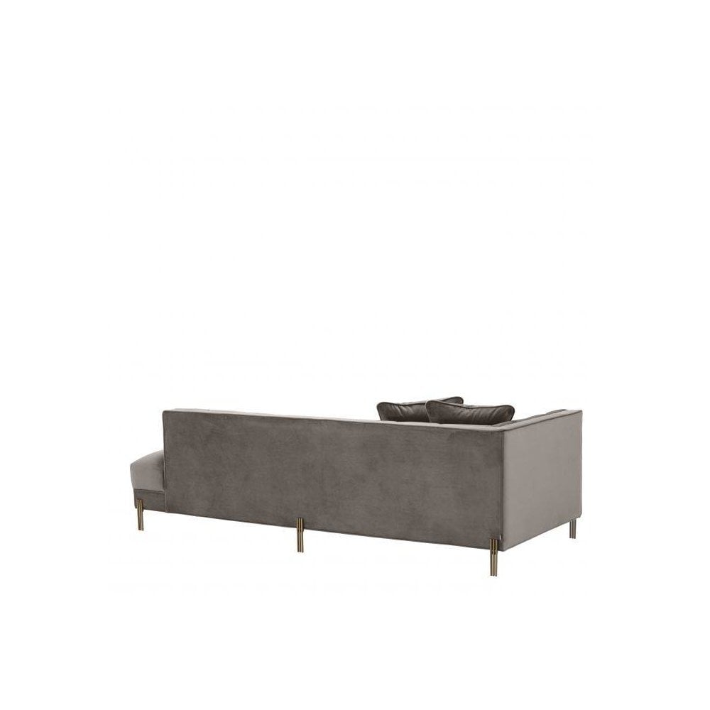 Lounge Sofa Sienna left, Savona Grey Velvet, Brushed Brass Legs