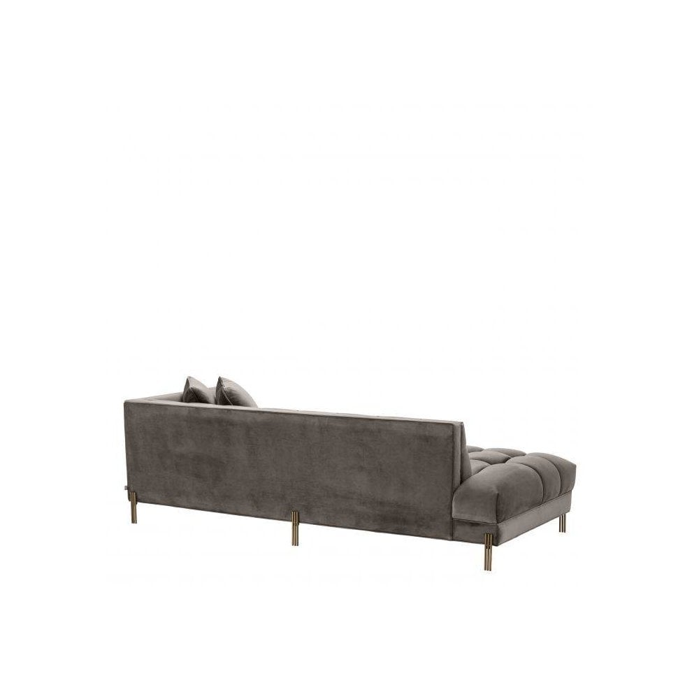 Lounge Sofa Sienna right, Savona Grey Velvet, Brushed Brass Legs