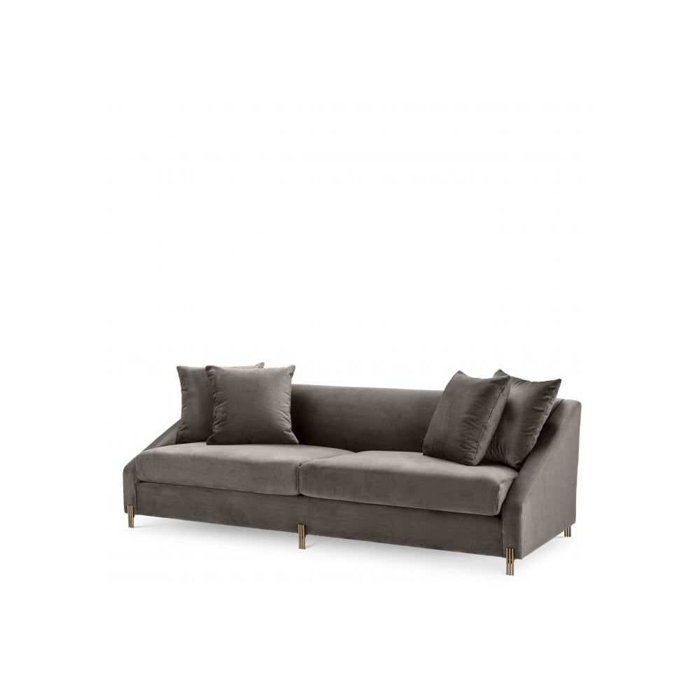 Sofa Candice, Savona Grey Velvet, Brushed Brass Legs