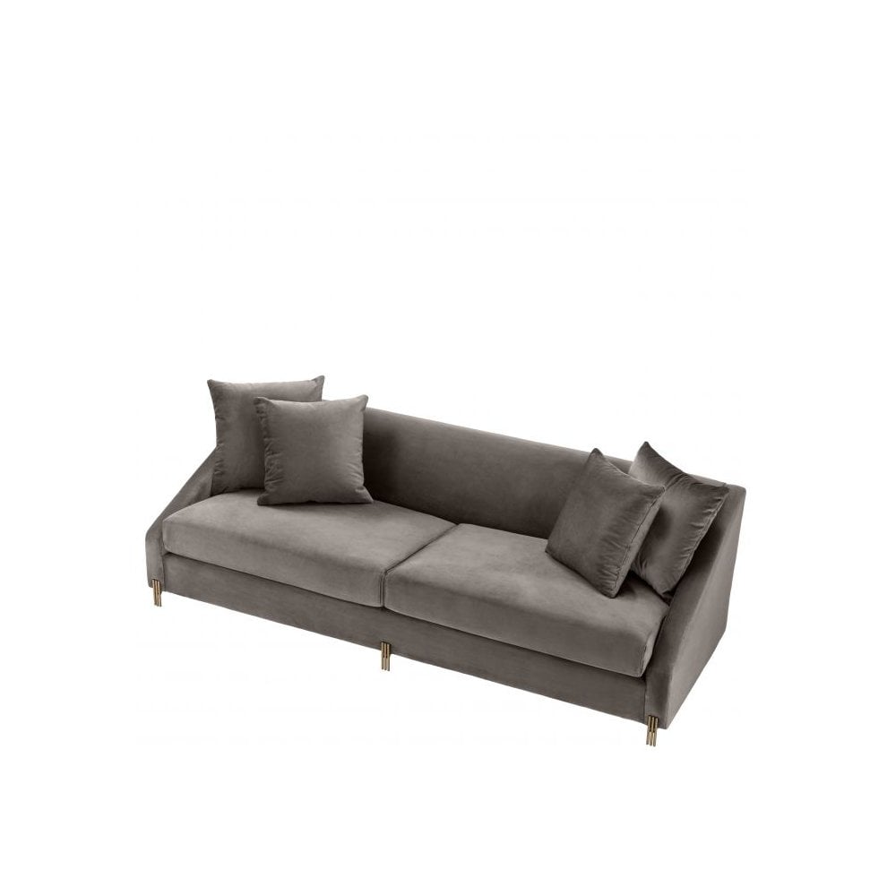 Sofa Candice, Savona Grey Velvet, Brushed Brass Legs