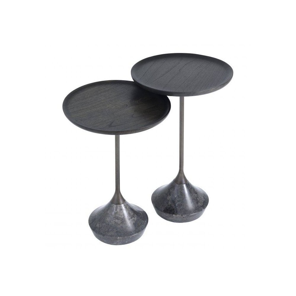 Side Table Puglia set of 2, Grey Marble, Bronze Finish, Mocha Finish