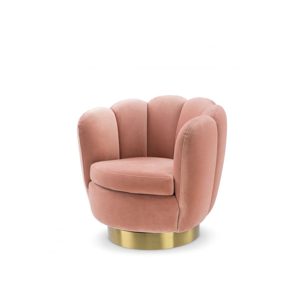 Swivel Chair Mirage, Savona Nude Velvet, Brushed Brass Finish Swivel Base