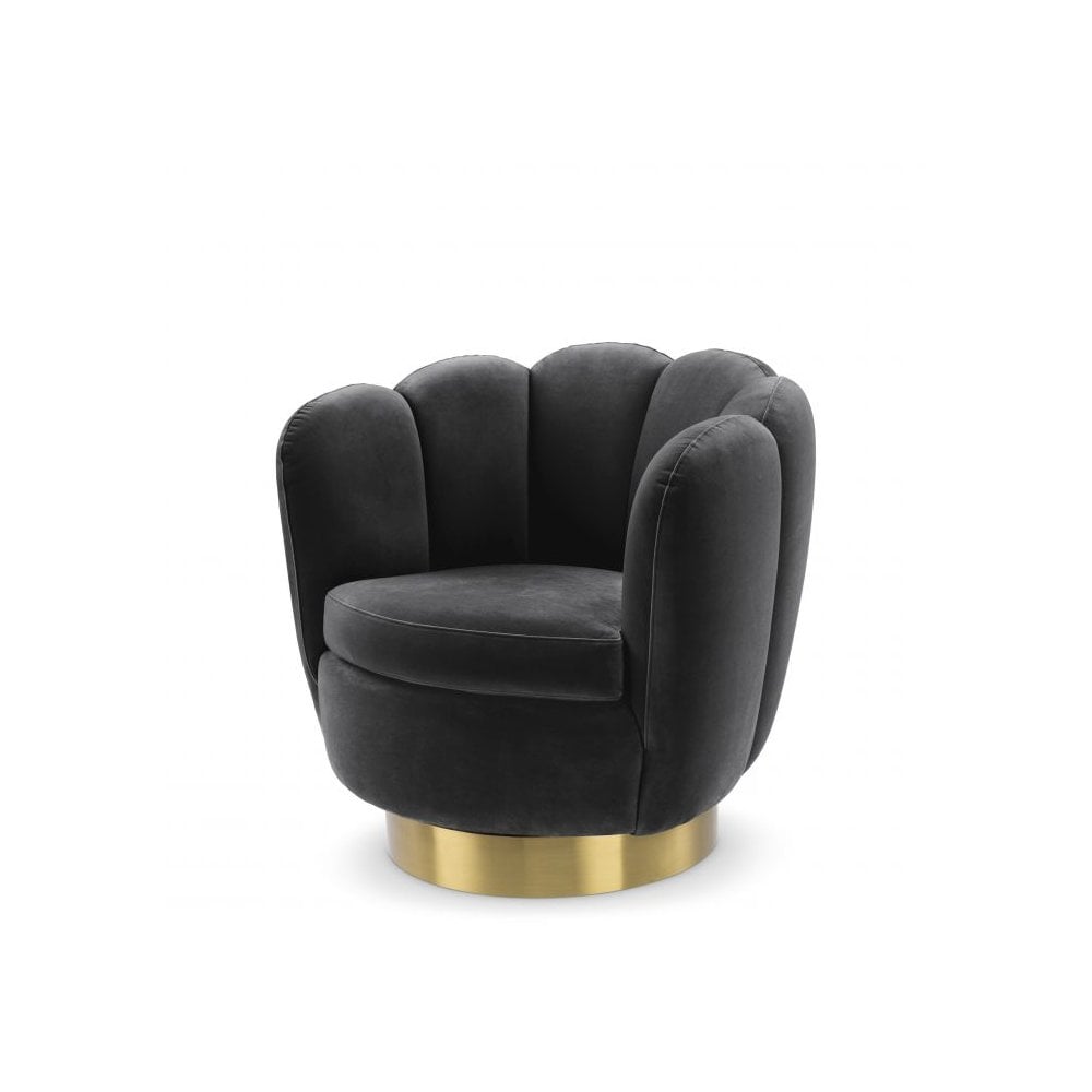 Swivel Chair Mirage, Savona Dark Grey Velvet, Brushed Brass Finish Swivel Base