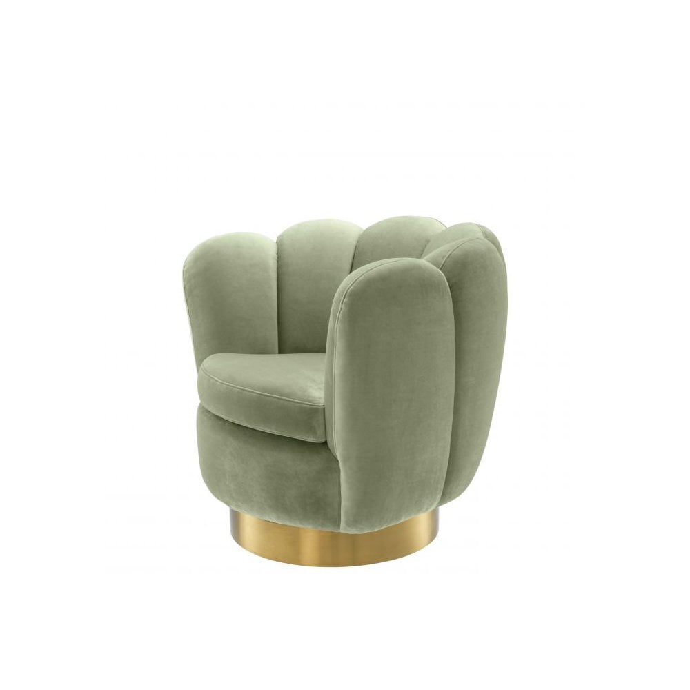 Swivel Chair Mirage, Savona Pistache Green Velvet, Brushed Brass Finish Swivel Base