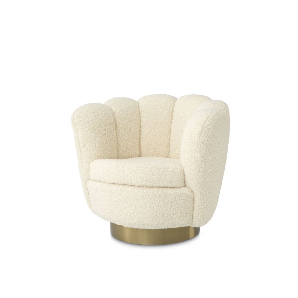 Swivel Chair Mirage, Faux Shearling, Brushed Brass Finish Swivel Base