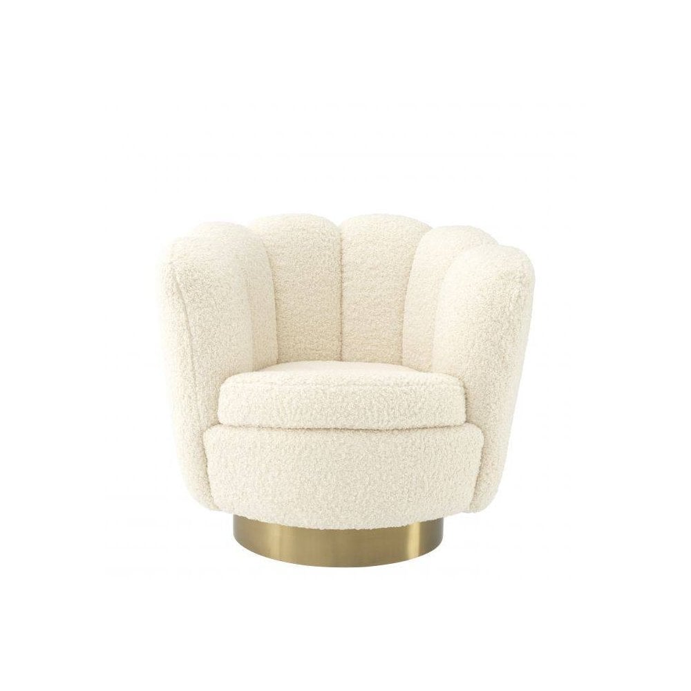 Swivel Chair Mirage, Faux Shearling, Brushed Brass Finish Swivel Base