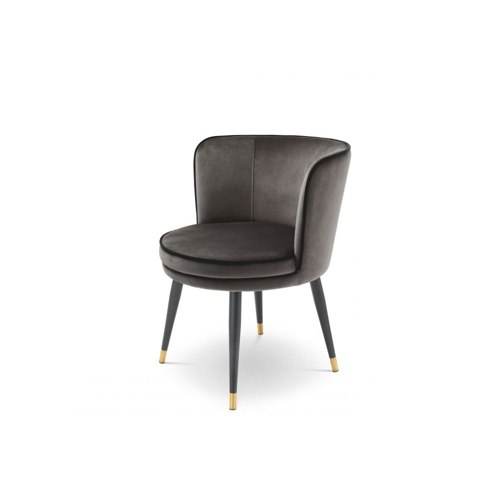 Dining Chair Grenada, Savona Grey Velvet, Black & Brass Swivel Base