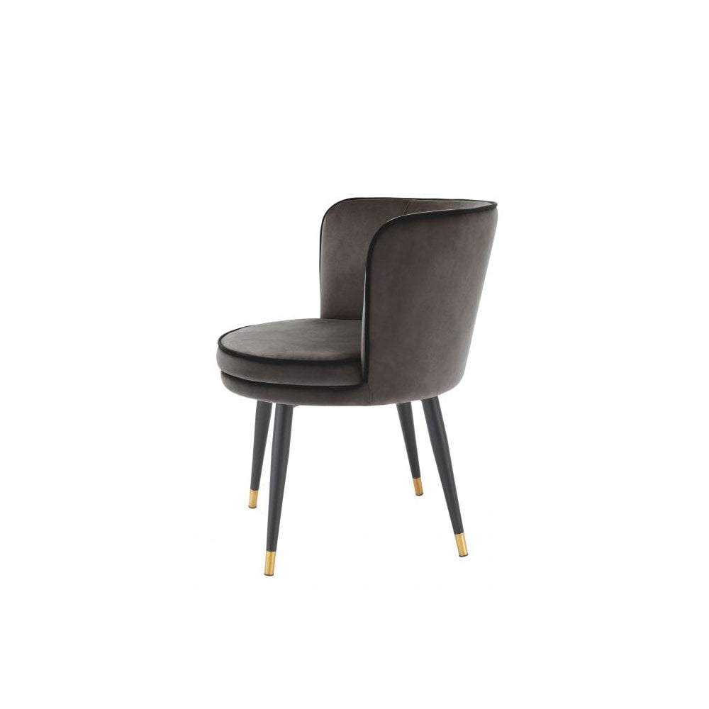 Dining Chair Grenada, Savona Grey Velvet, Black & Brass Swivel Base