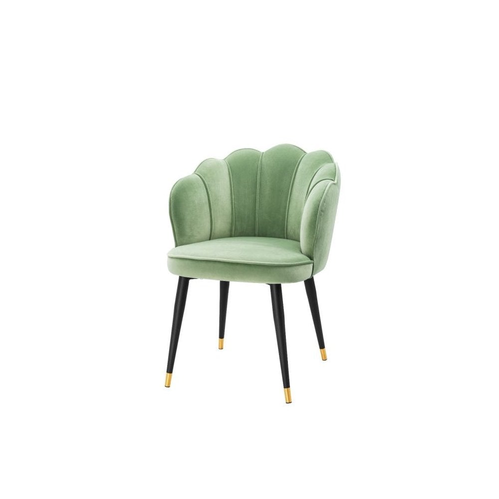 Dining Chair Bristol, Savona Pistache Green Velvet, Black & Brass Legs