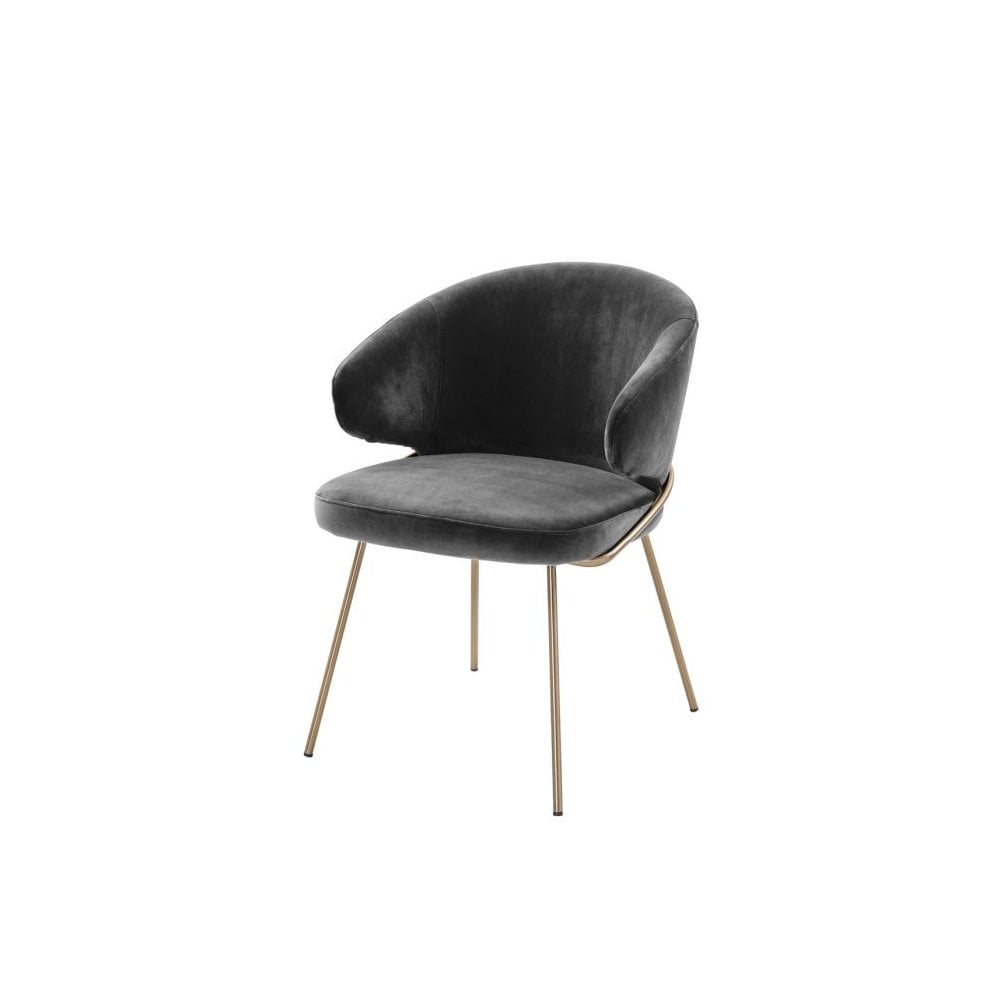 Dining Chair Kinley, Savona Dark Grey Velvet, Brass Legs